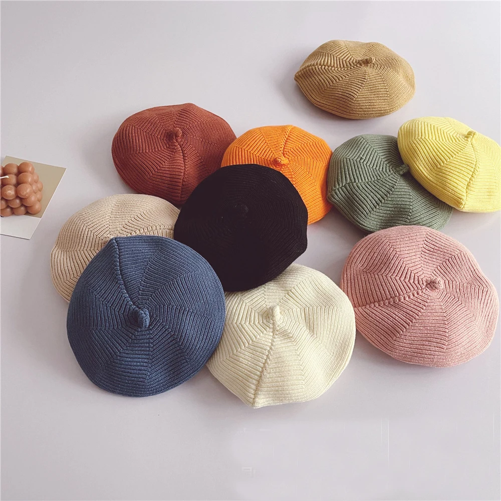 Fashion Knit Beret Children Baby Hats Autumn Winter Styling Accessories Hipster Painter Hat For Girls Kids Bonnet