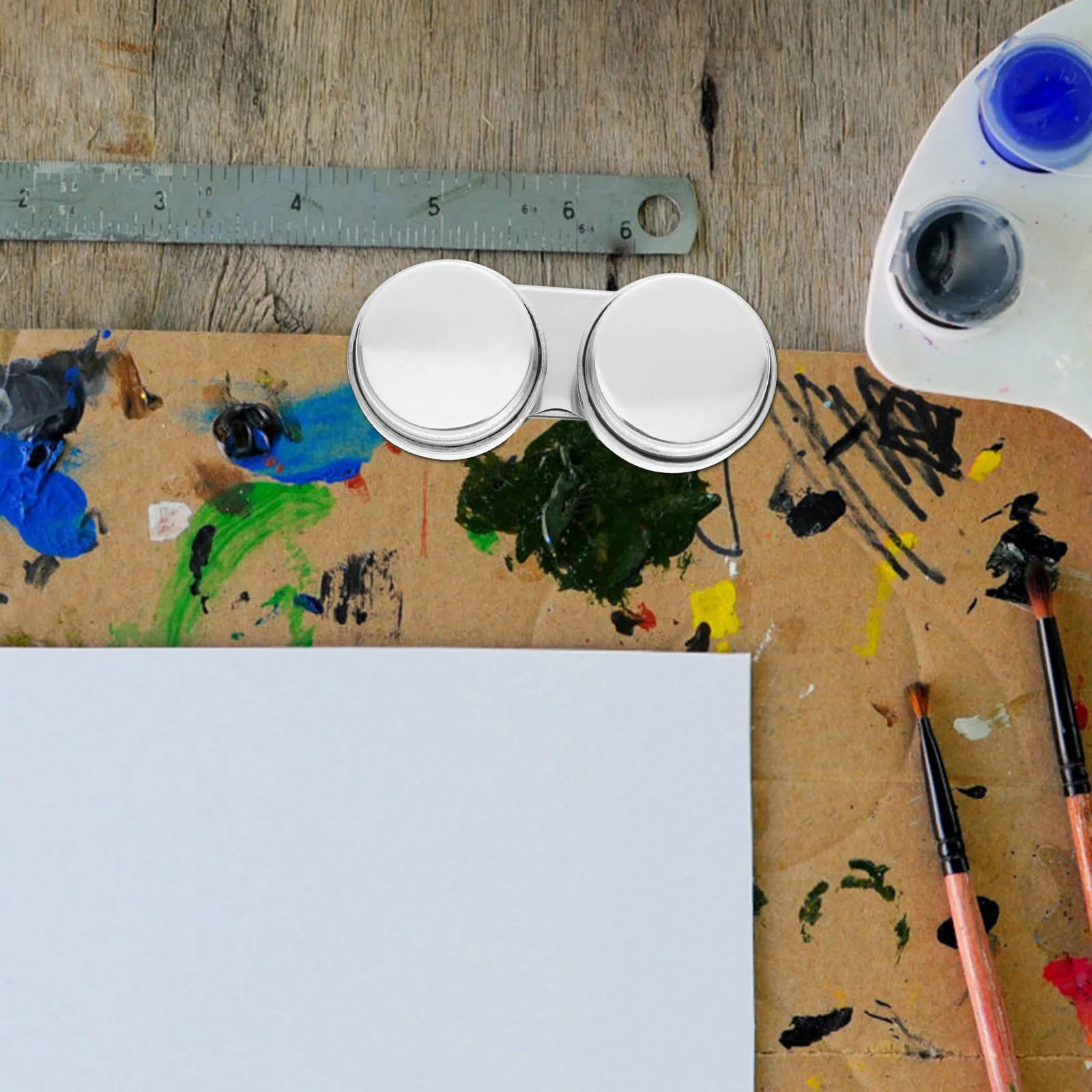 

Stainless Steel Dual Oil Pot With Lids Double Cups Brush Washing Container Clip Style Pen Holder For Painting Art Class