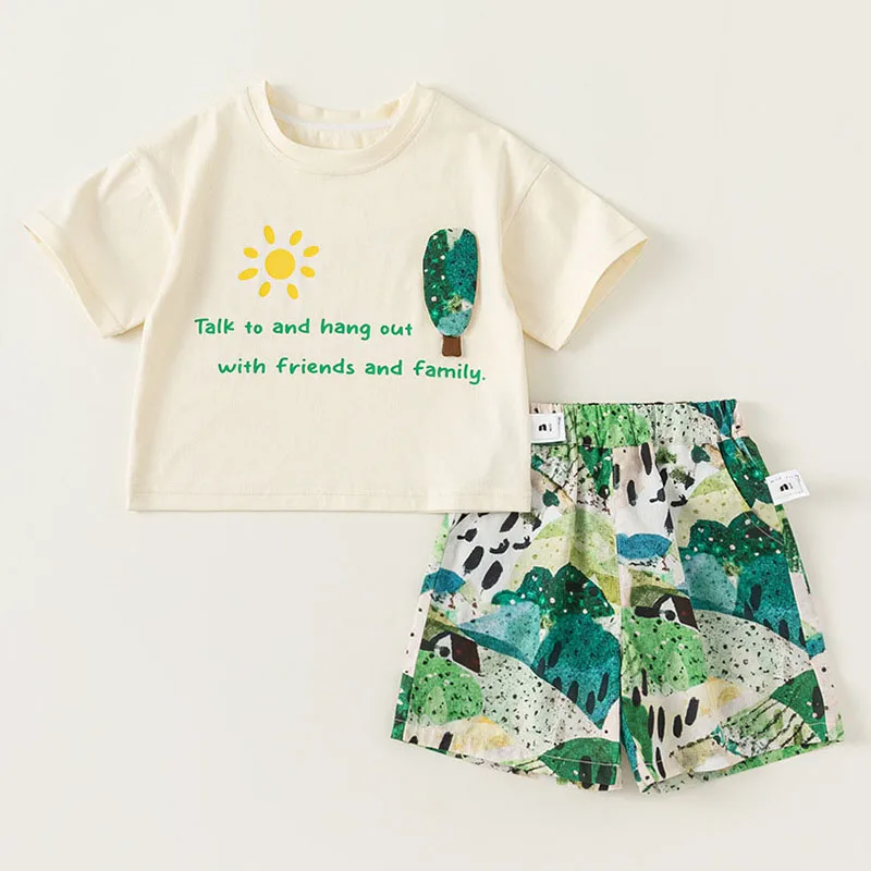 

Summer Toddler Boy Outfits Korean Casual Fashion Letter Print Short Sleeve Baby Tops+Shorts Kids Clothes Children's Sets B181