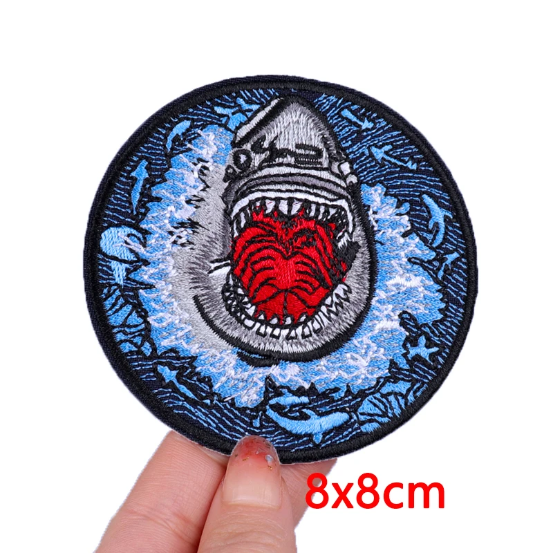 Wave/Delphin Shark Patch Outdoor Stickerei Patch Eisen auf Patches für Kleidung Thermo kleber Patches auf Kleidung Näh applikation