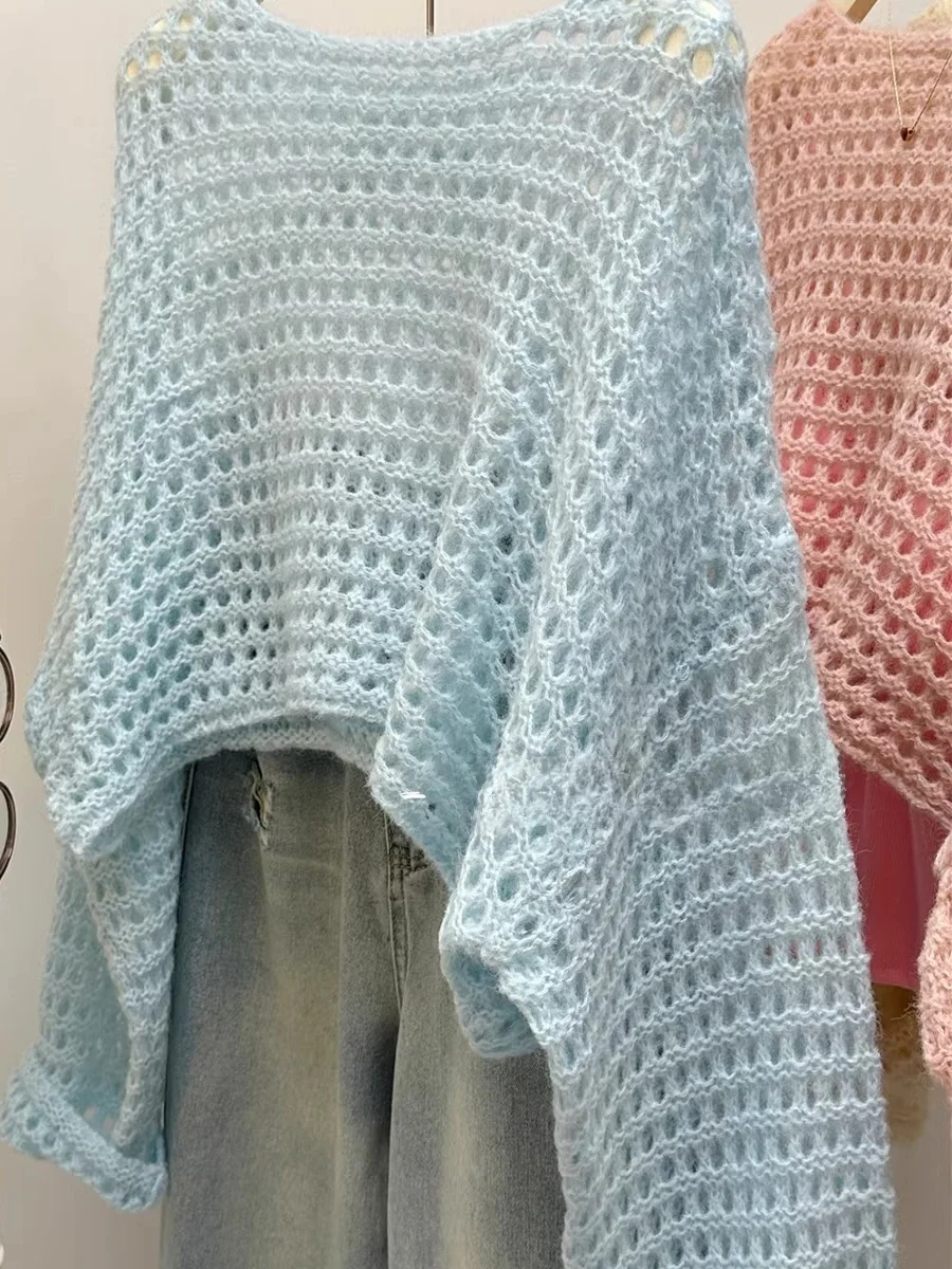 

Women's Hollow out Knitted Sweater ort Sle Spring New Outerwear Layering T-irt Overhead Top Comfortable Loose Fit