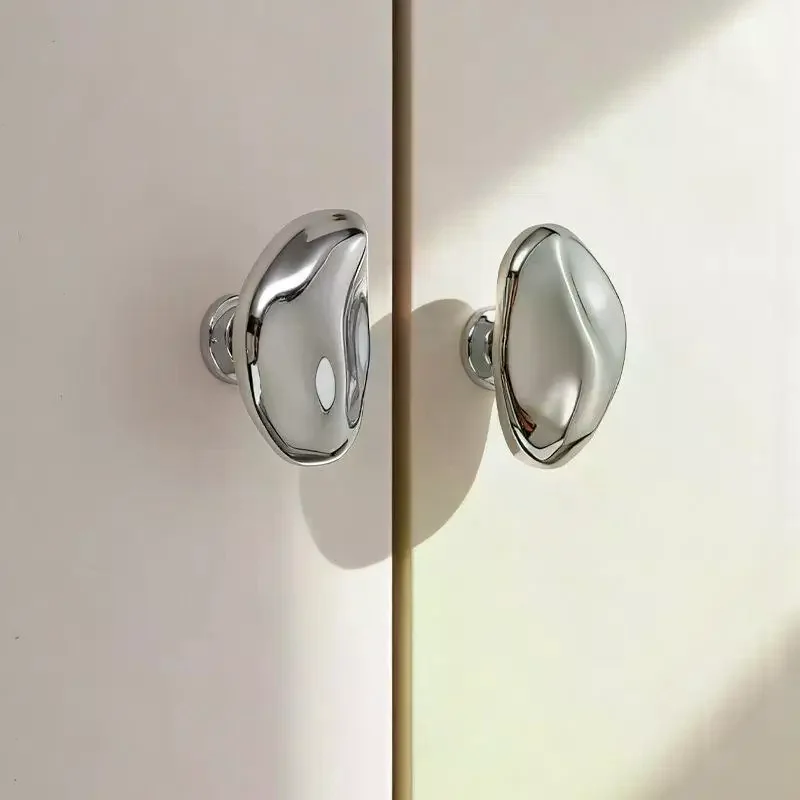 Zinc Alloy Simple Wardrobe Door Drawer Cabinet Bright Silver Handle New Chinese Furniture Single Hole Small Handle