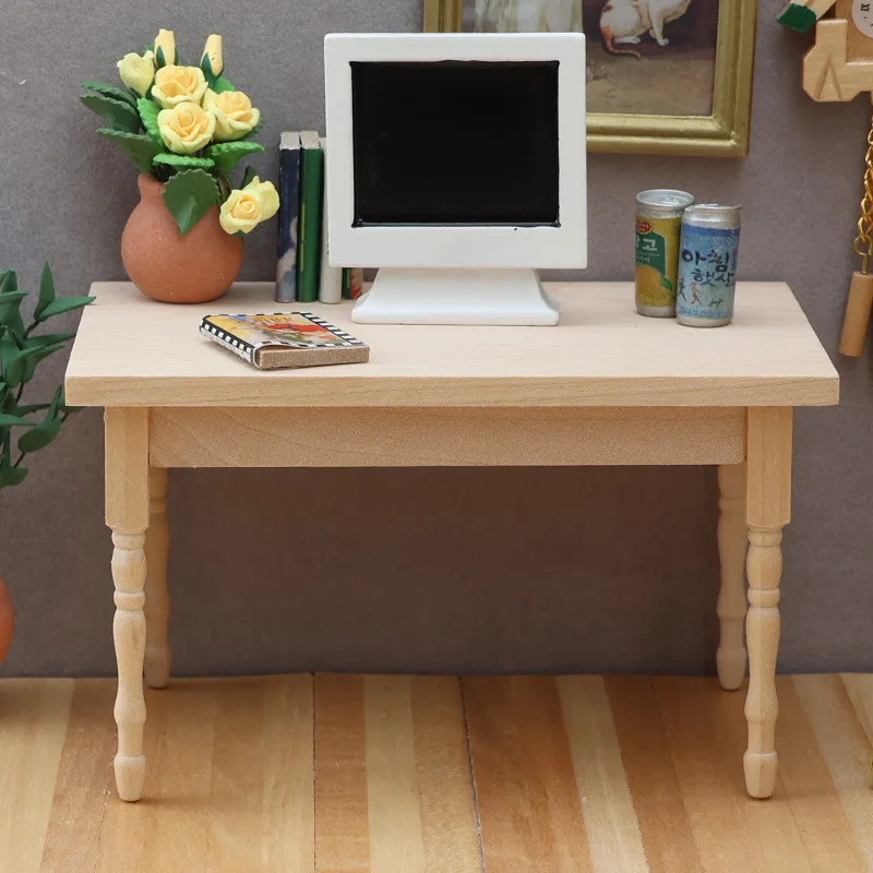 

1:12 Scale Dollhouse Wooden Desk, Miniature Modern Simple Unfinished Table, DIY Paintable Furniture Accessory for Diorama Scene