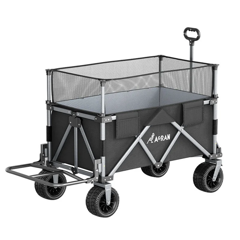 Foldable Camping Trolley Towing Bucket Model Outdoor Hand-push Picnic Trolley Camp Trailer Garden Trolley Rear Opening Cart