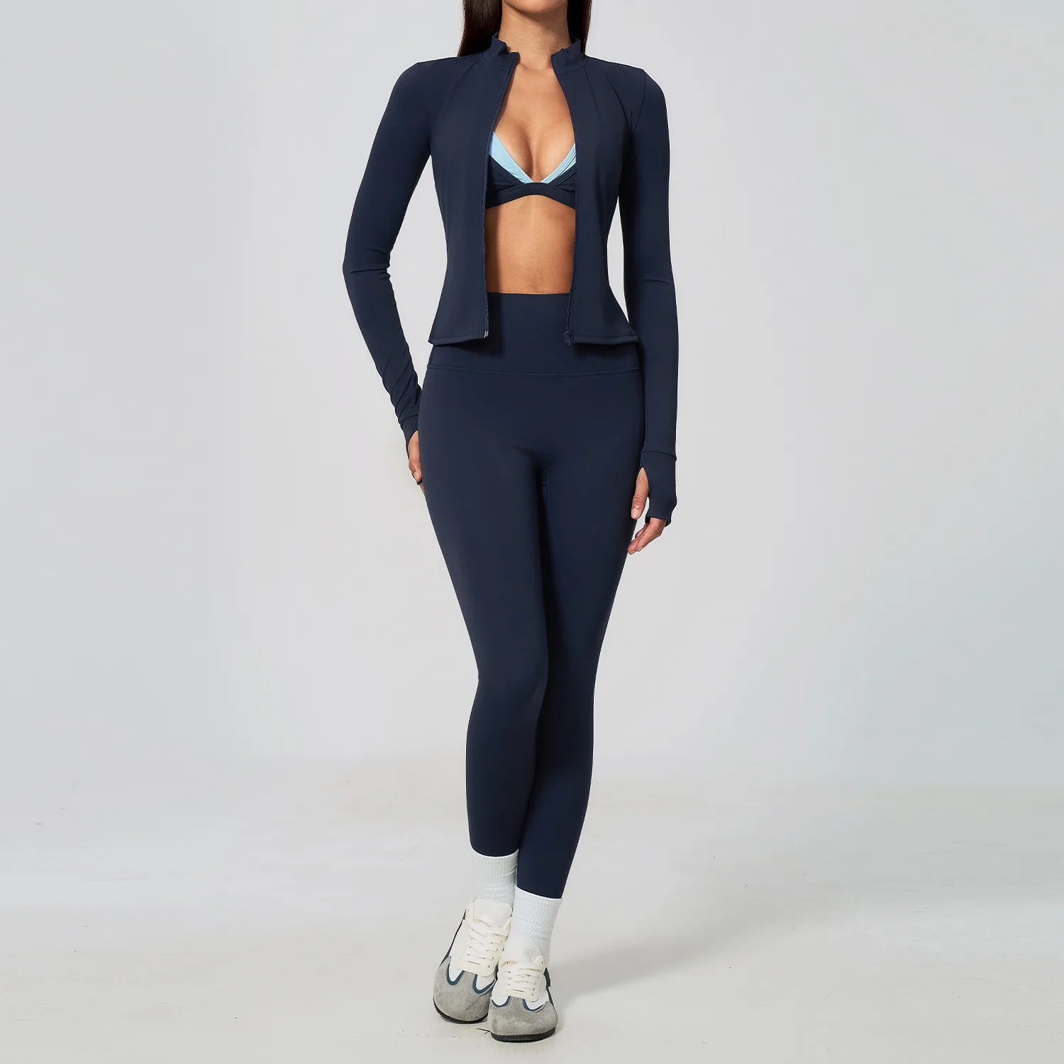 Women Tracksuit 3PCS Yoga Set Sports Suit Gym Set Running Workout Clothes Long Sleeve Sports Bra Athletic Wear Fitness Clothing