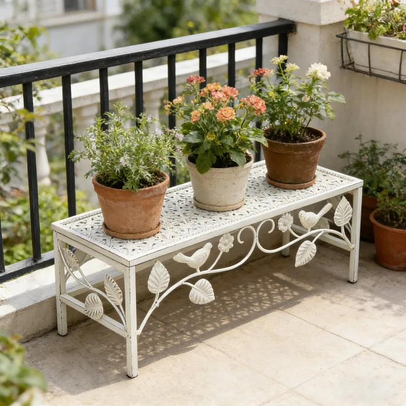 Outdoor wrought iron flower stand Balcony Single-layer floor-to-ceiling shelf Garden courtyard Multi-layer stepped succulent flo