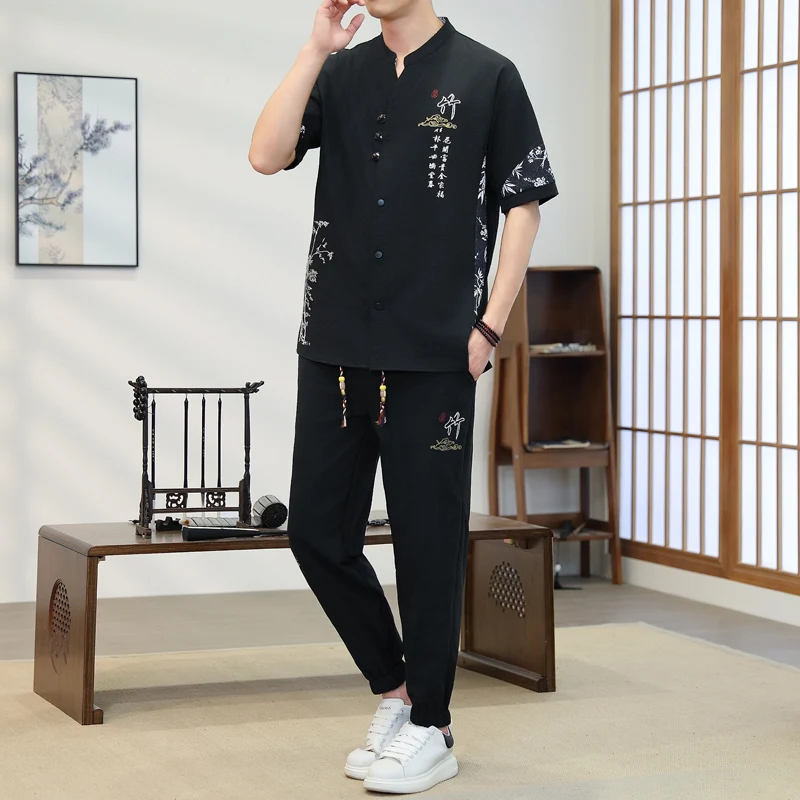 Short Sleeves+Trousers 2026 New Summer Men'S Fashion Loose shirts men Large Size High Quality Trendy Comfortable Casual Set view 2