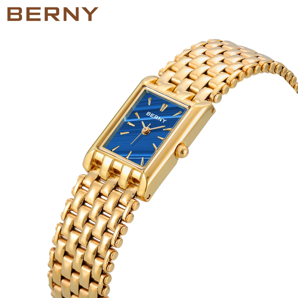 BERNY – montre à Quartz pour femmes, montre-bracelet de luxe, étanche, en acier inoxydable, doré, à la mode