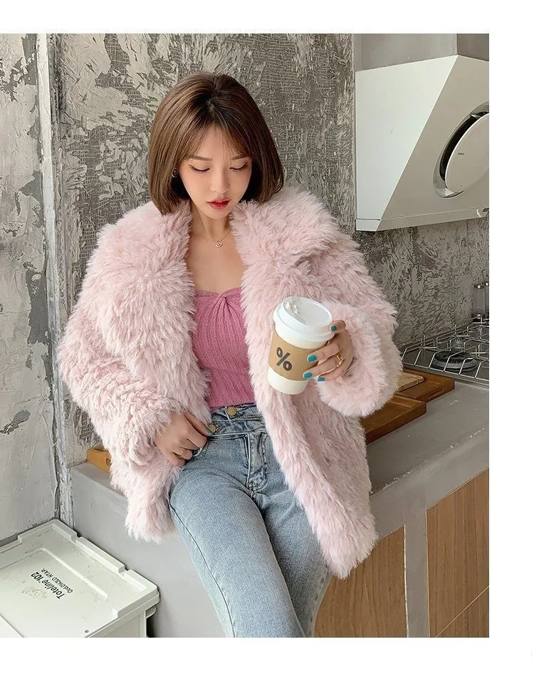 Manteau Maxi en fausse fourrure pour femme, longueur aux genoux, quotidien, rétro, lisse, épissage en forme de V, multicolore, tendance, tempérament Premium Ins