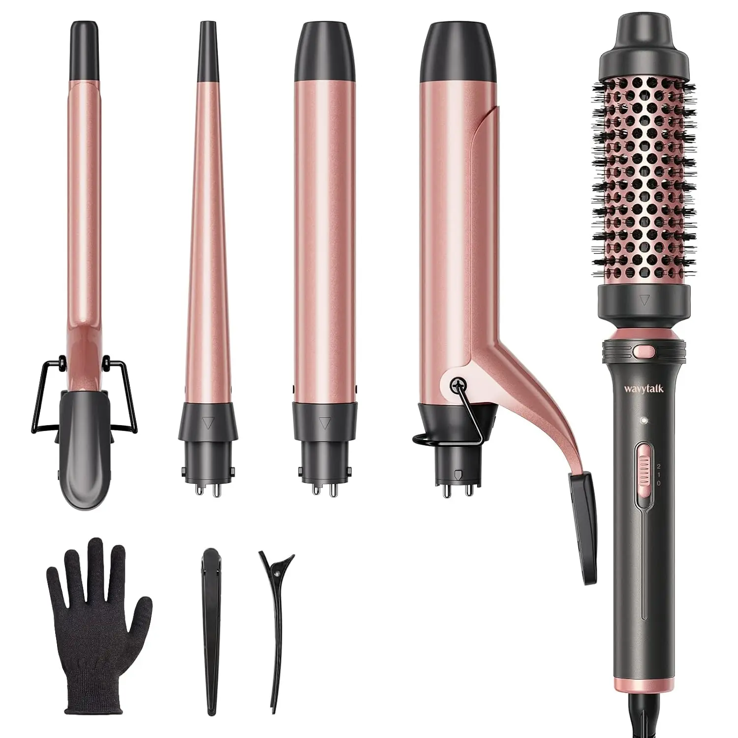 

5-in-1 Ceramic Curling Iron Set with Interchangeable Wands (0.35"-1.25"), Instant Heat, Dual Voltage for Versatile Styling