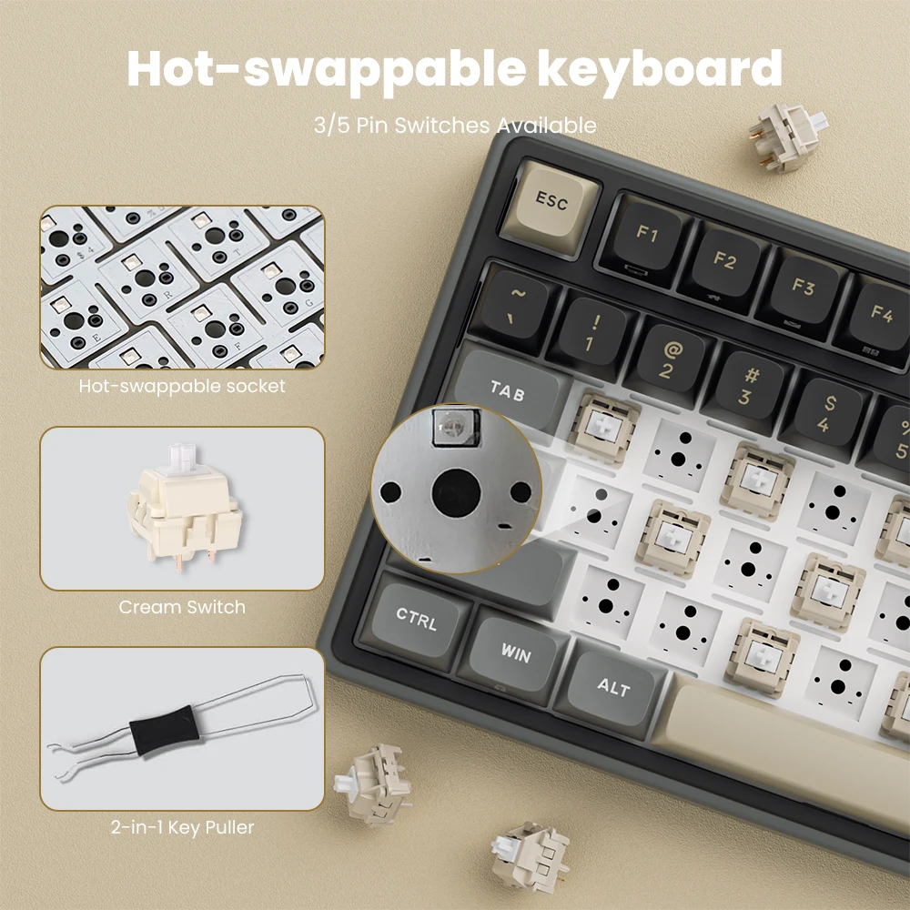 Teclado Mecánico Español RK ROYAL KLUDGE R98Pro con Cable, 98 Teclas, Keycaps PBT, Gasket, RGB, Perilla Metálica, Teclado Gamer Intercambiable en Caliente 4