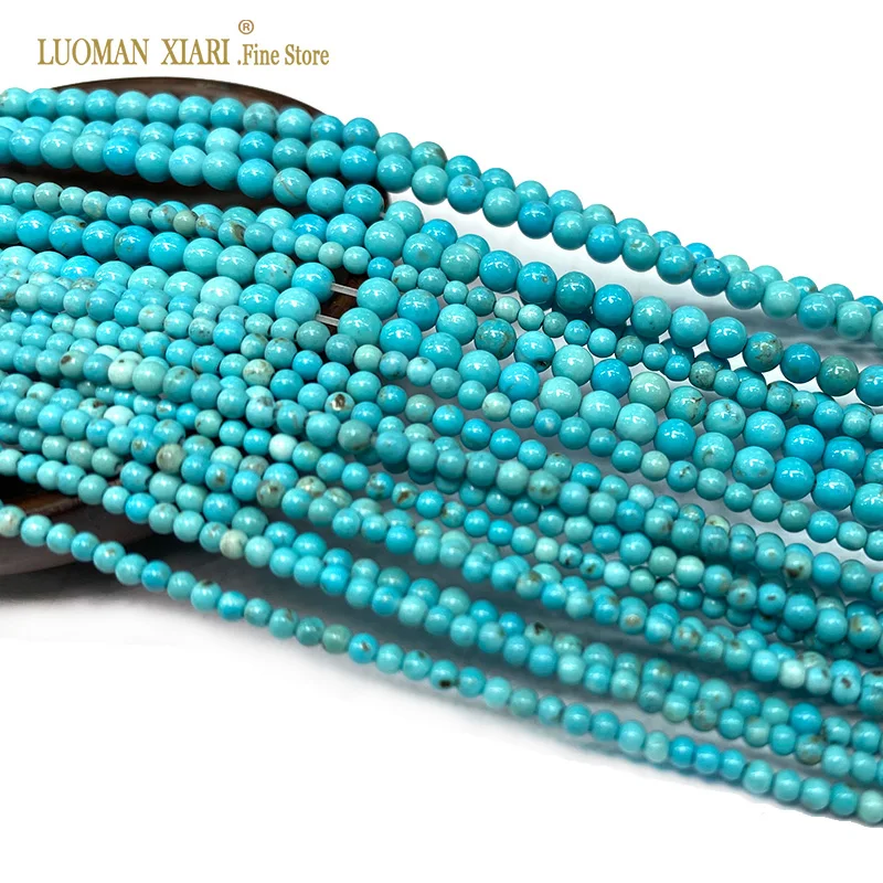 2 3 4MM Natural Blue Turquoise Stone Beads Smooth Loose Round Small Beads for Jewelry Making DIY Bracelet Earrings Accessories