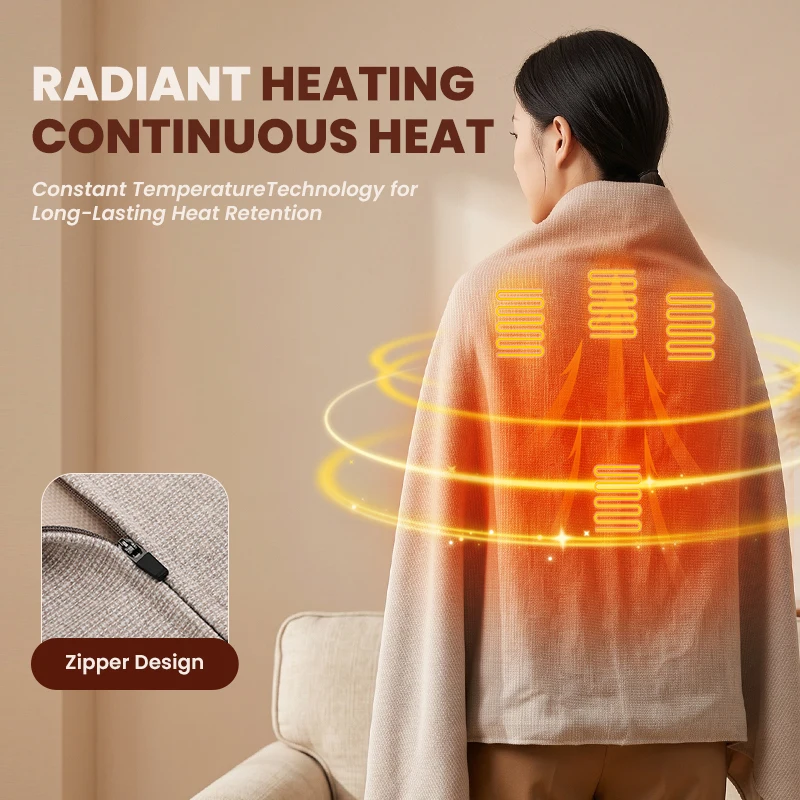 Graphene Heated Blanket Electric Shawl USB Powered 3 Heat Levels Soft Fleece Heating Cape Throw for Home Office Travel 160x80cm