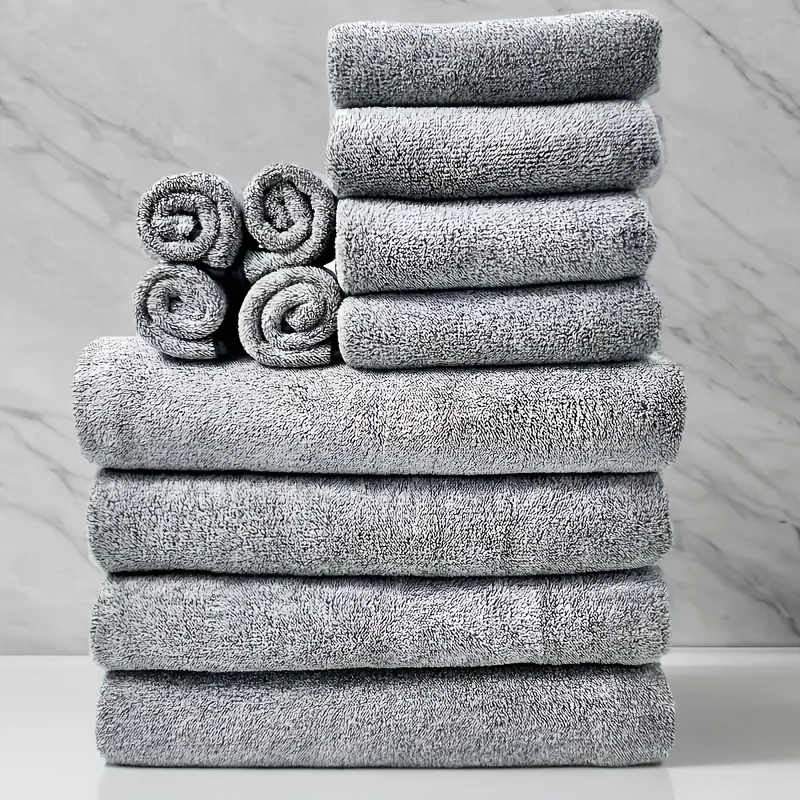 

Набор из 12 однотонных полотенец, включающий 4 банных полотенца, 4 полотенца для рук и 4 салфетки для умывания, изготовленные из микрофибры для домашнего использования.