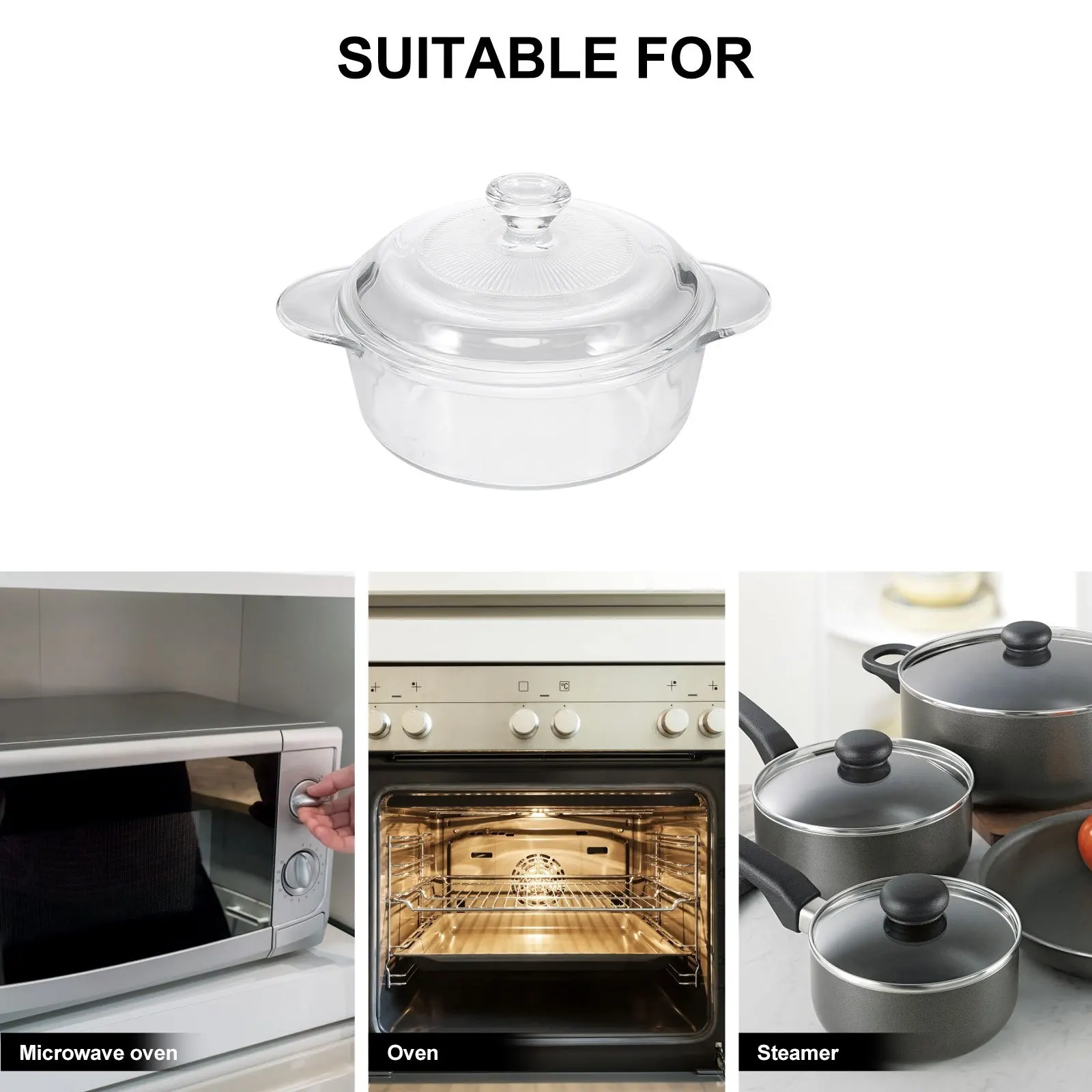 

Multi-Functional Glass Stew Pot Heat Resistant with Lid for Noodles Soup Milk Vegetables Home Kitchenware