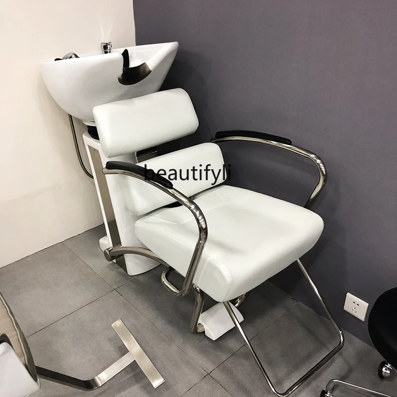 

Flushing Bed Hair Saloon Dedicated Half Lying High-End Simple Hair Salon Hair Salon Ceramic Basin for Hair Washing Station