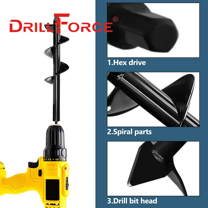 Drillforce สวนเกลียวเจาะบิต8X30ซม.ดอกไม้หลอดไฟ Hex Shaft Auger Yard ผ้าปูที่นอนปลูกโพสต์หลุมขุดเครื่องมือ