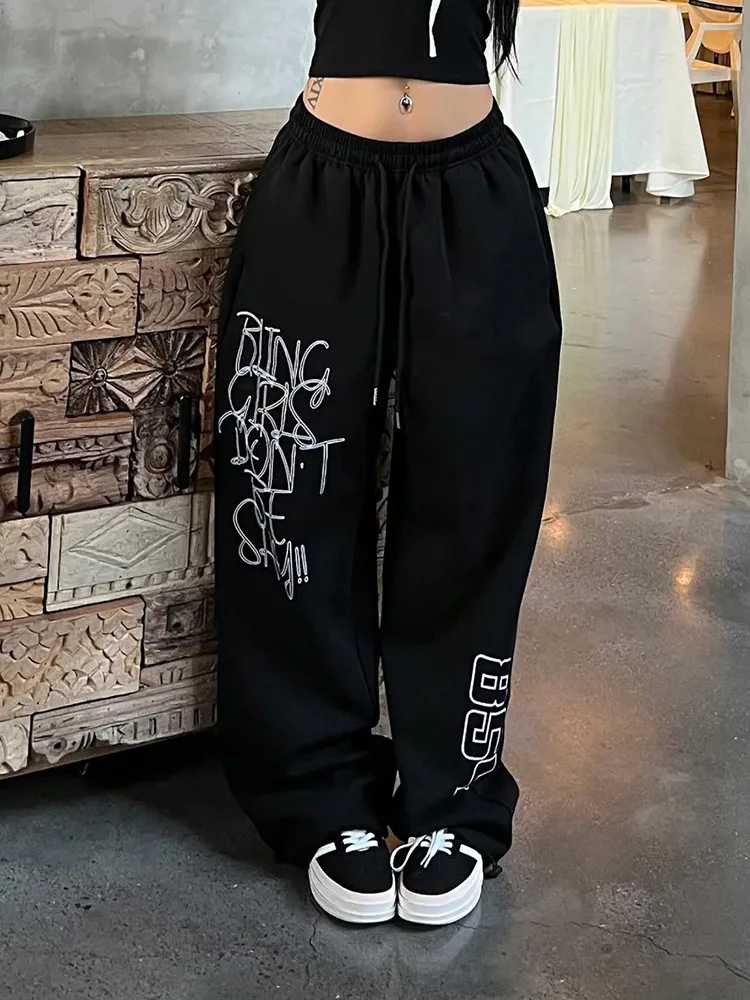 

Женские спортивные брюки Y2K с надписями, винтажные, в стиле Харадзюку, черные, американский хип-хоп, с высокой талией, в стиле бойфренд, готические, ретро, повседневные брюки