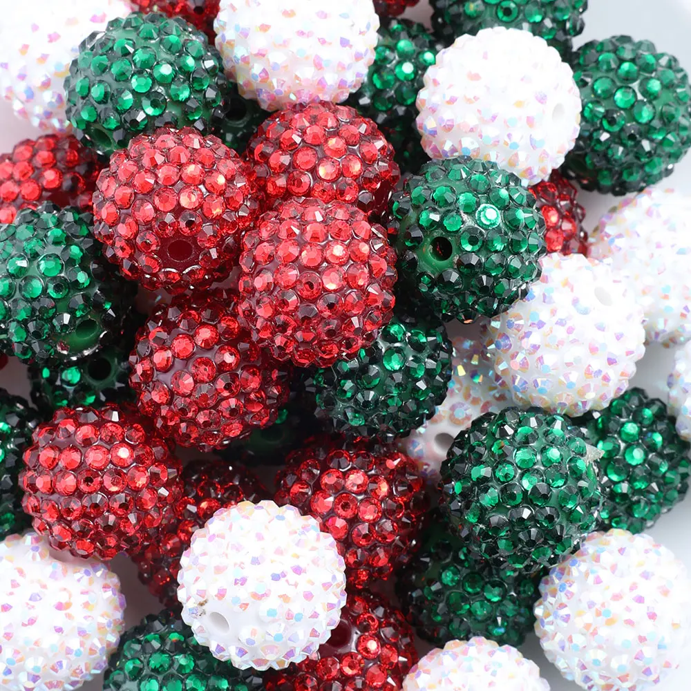 20mm 5/10 Stück Weihnachts-Strass-Harzperlen, Funkelnde Kristall-Rundperlen für Feiertags-DIY-Schmuckherstellung & Bastelarbeiten – Detail 1