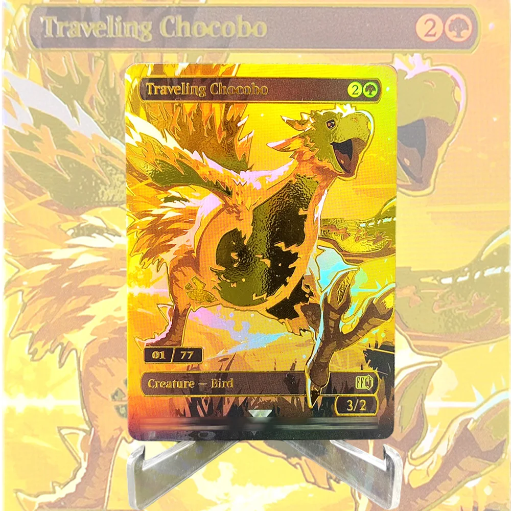 Tarjeta Coleccionable de Juego FIN TCG Proxy, Chocobo Viajero Dorado 66/77, Estampado en Caliente, Inglés