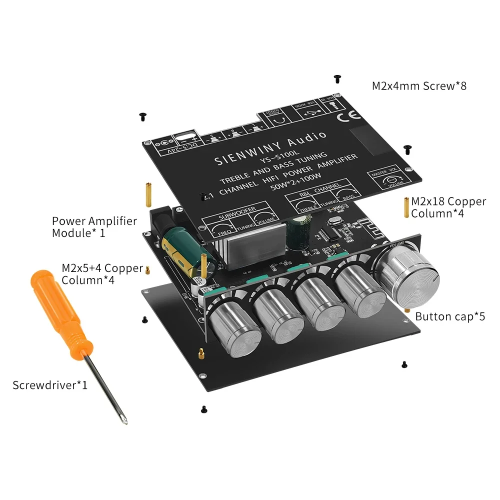 YS-S100L Bluetooth 5.1 Digital Power Amplifier Board 100W+2*50W 2.1 Channel CS8673E Power Audio Stereo Amplifier Board for Home