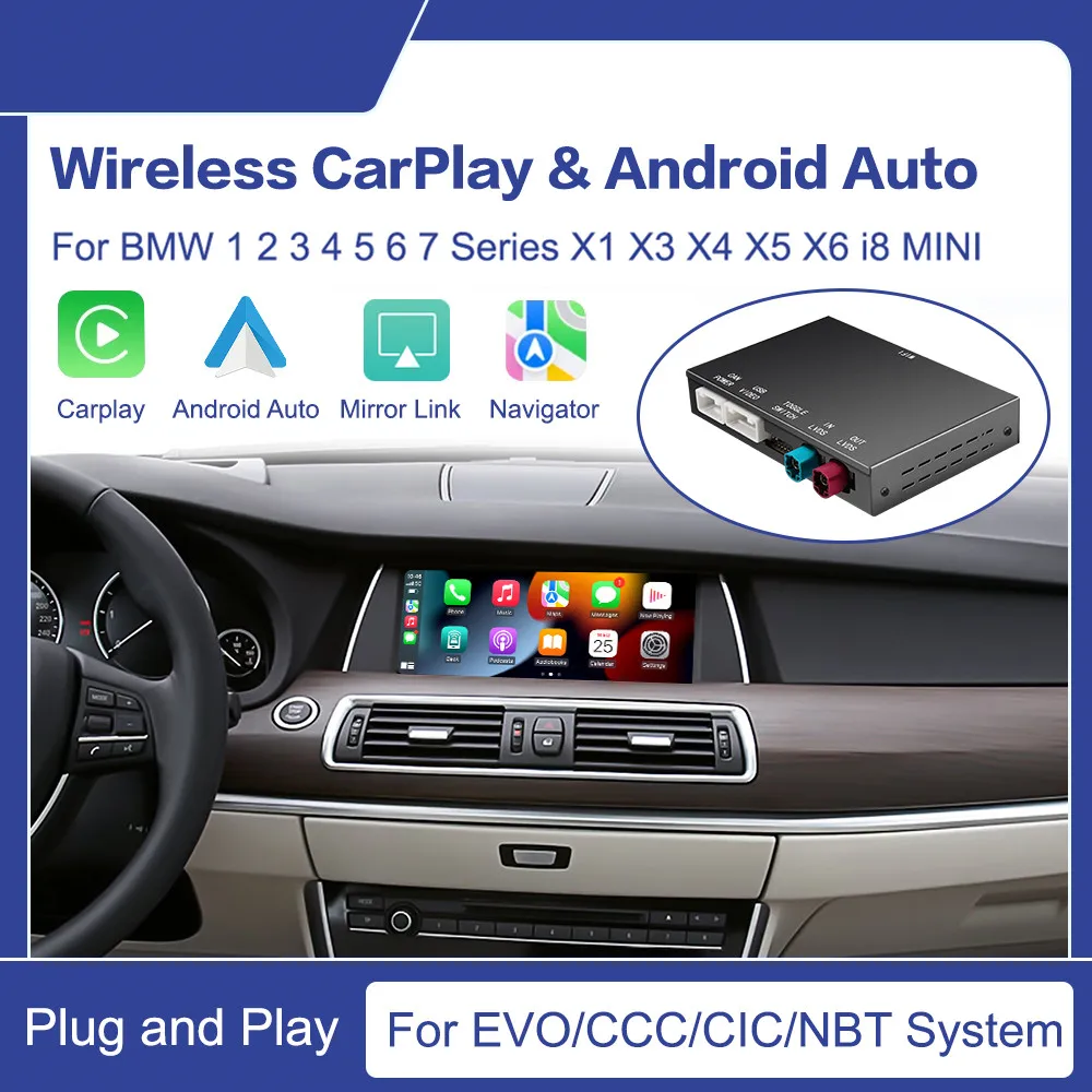 Wireless CarPlay & Android Auto for BMW 1 2 3 4 5 6 7 Series X1 X3 X4 X5 X6 i8 MINI Car for EVO CCC CIC NBT System Navigator