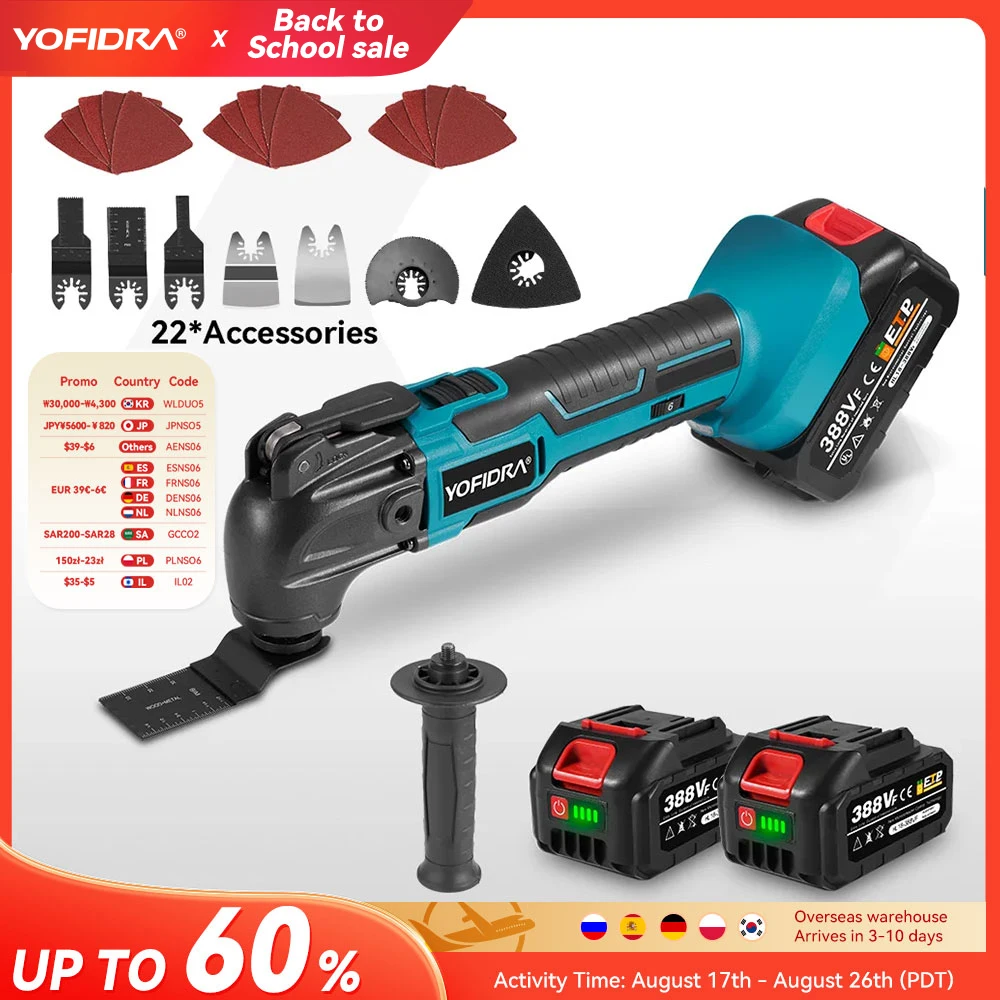 YOFIDRA 6-Gang-Oszillier-Multitool mit 20.000 OPM Elektrisches Holzbearbeitungs-Renovierungs- und Trimmerwerkzeug für Makita 21V Akku