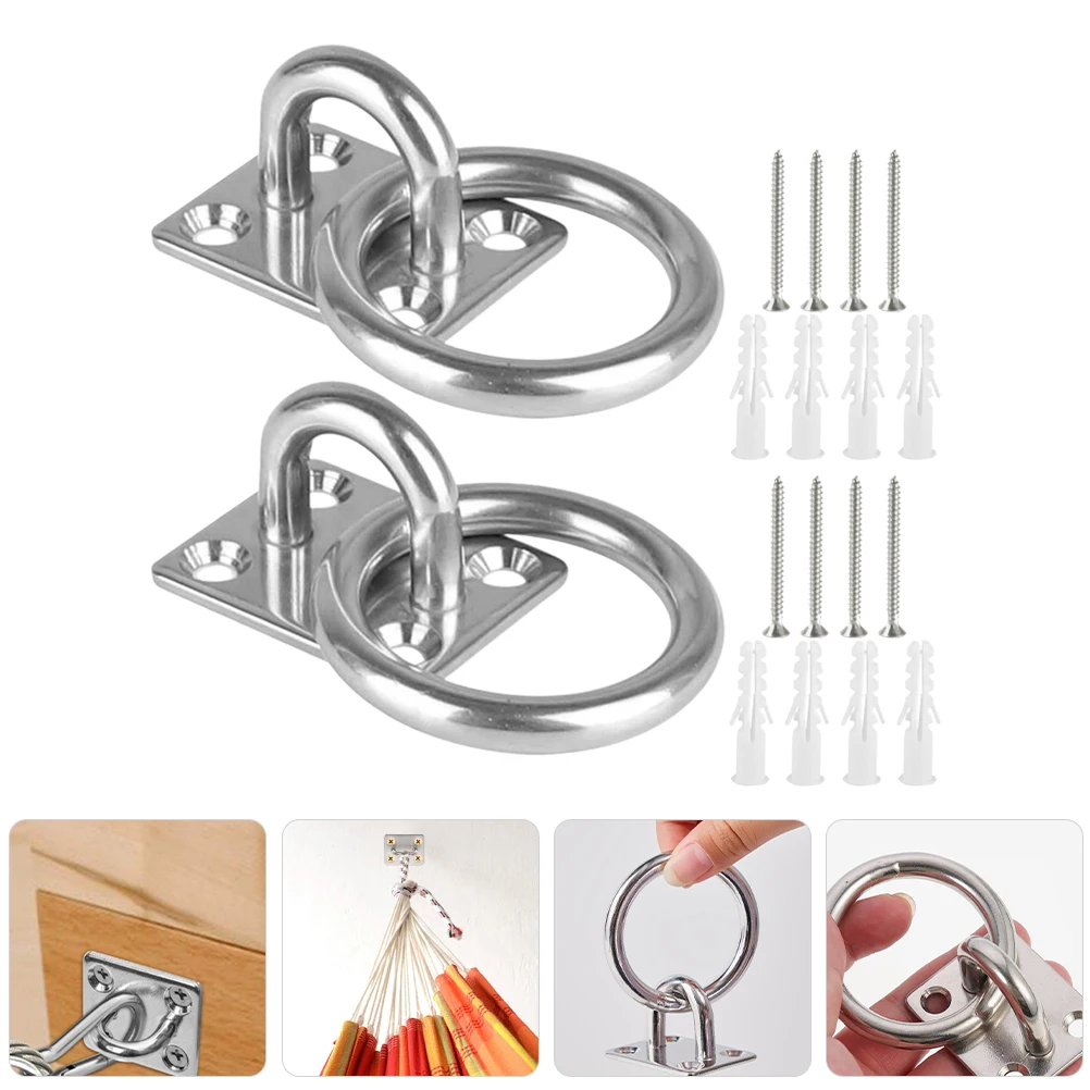

2 Pcs Sunshade Sail Fixing Accessories Ceiling Bracket Heavy Stainless Steel Wind Hook Anchor Rings Outdoor Hooks Mounting