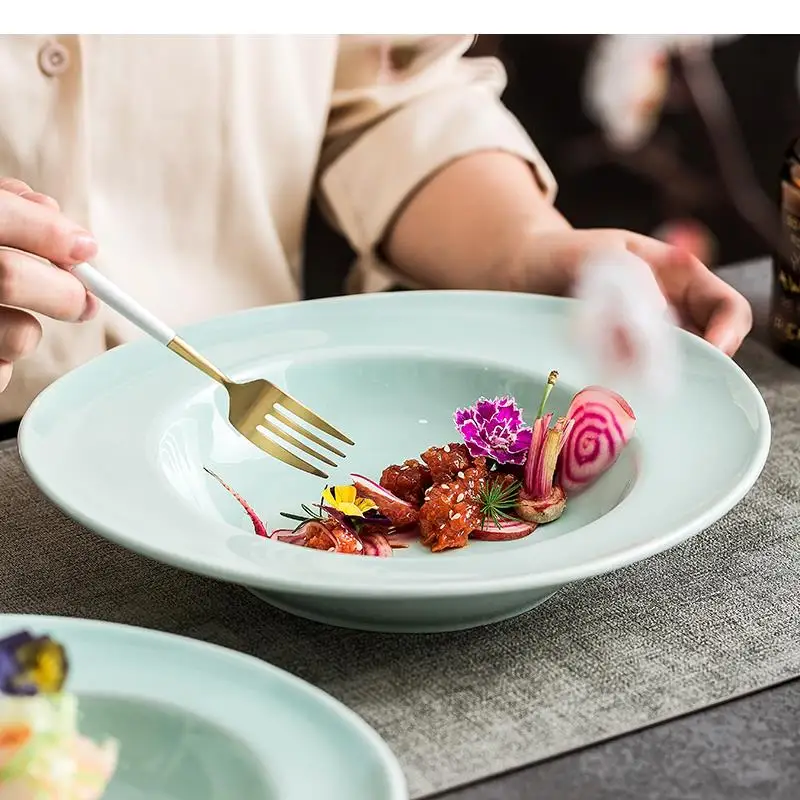 

Oval Ceramic Dinner Plates Simple Home Kitchen Solid Color Cutlery Serving Dishes Pasta Steak Sushi Plate Soup Basin Salad Bowls