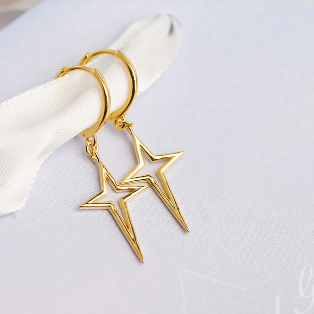 CCFJOYAS 925 Sterling Silver Geometric Cross Drop Earrings Korean Style Sample Gold Silver color Women Fine Jewelry