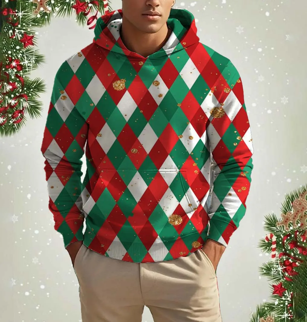 

Men's Christmas Geometric Hoodie Santa 3D printed Sweatshirt Men's Christmas Elements hoodie jumper Casual holiday menswear