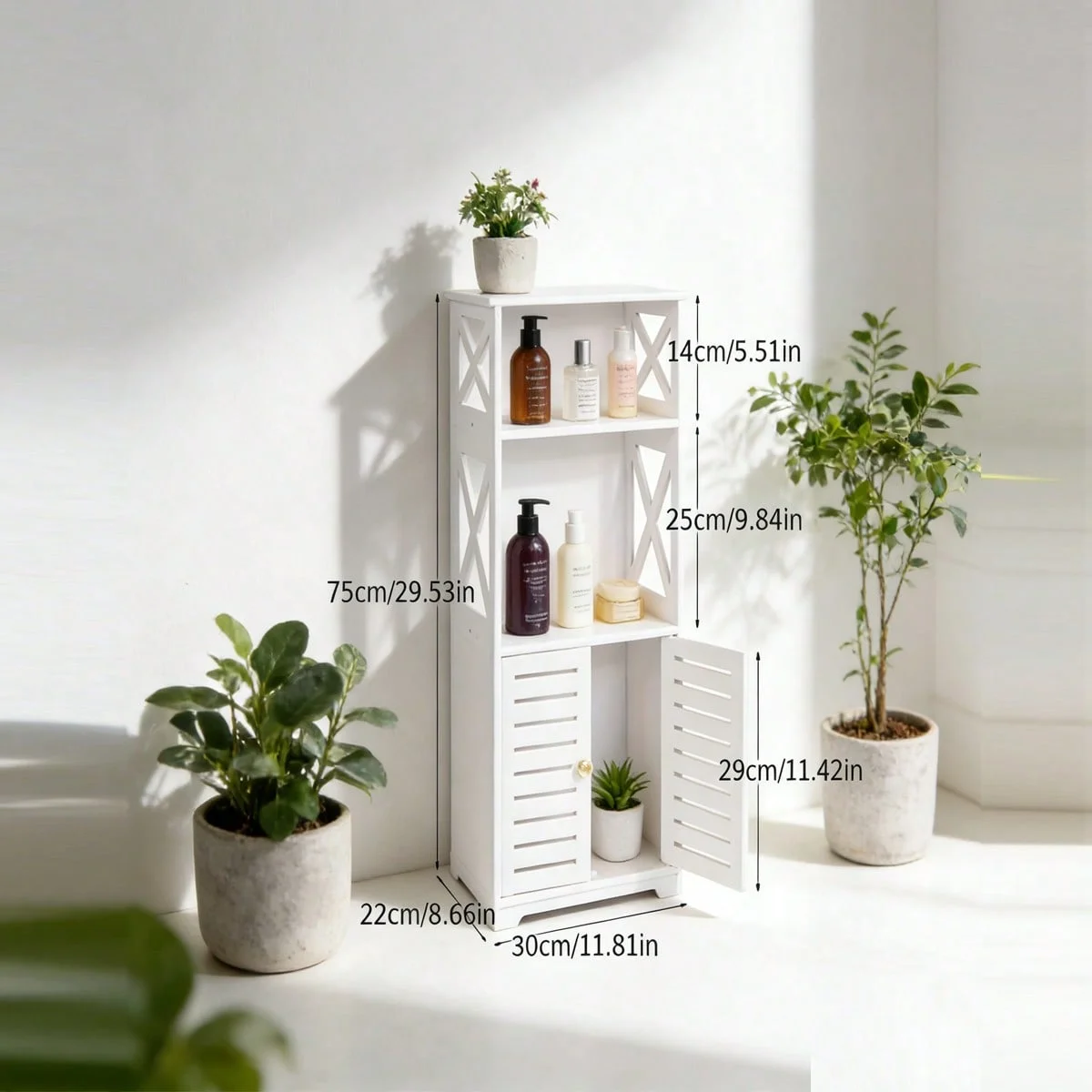 White Multi-Tier Bathroom Gap Storage Cabinet, Floor Standing Toilet Side Organizer