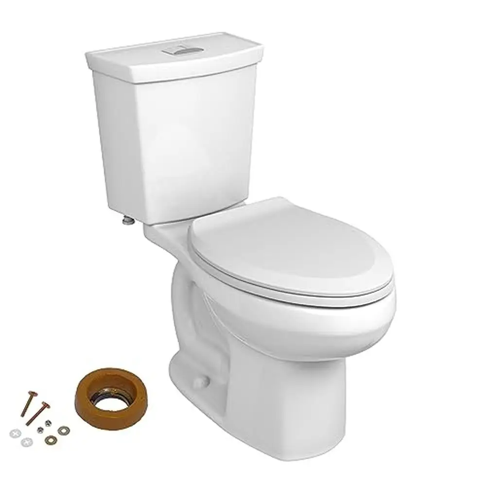 H2Option Elongated Dual Flush Chair Height Toilet with Seat and Wax Ring Efficient 1.28 gpf Powerful Flush WaterSense Certified