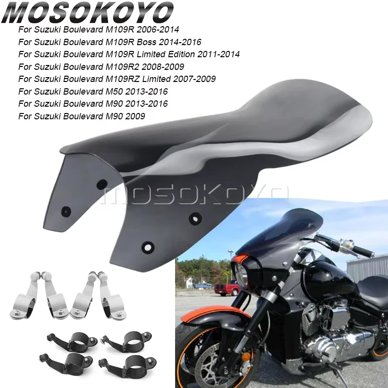 Motorcycle Windshield Wind Screen W/ Mounting Clamp Air Deflector For Suzuki Boulevard M109R Boss Limited M50 M90 M109 R 06-16