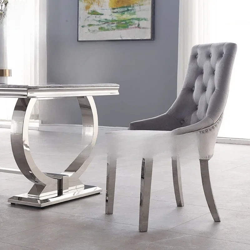 Modern light luxury dining chair home high-end fashion stainless steel back chair soft bag stool