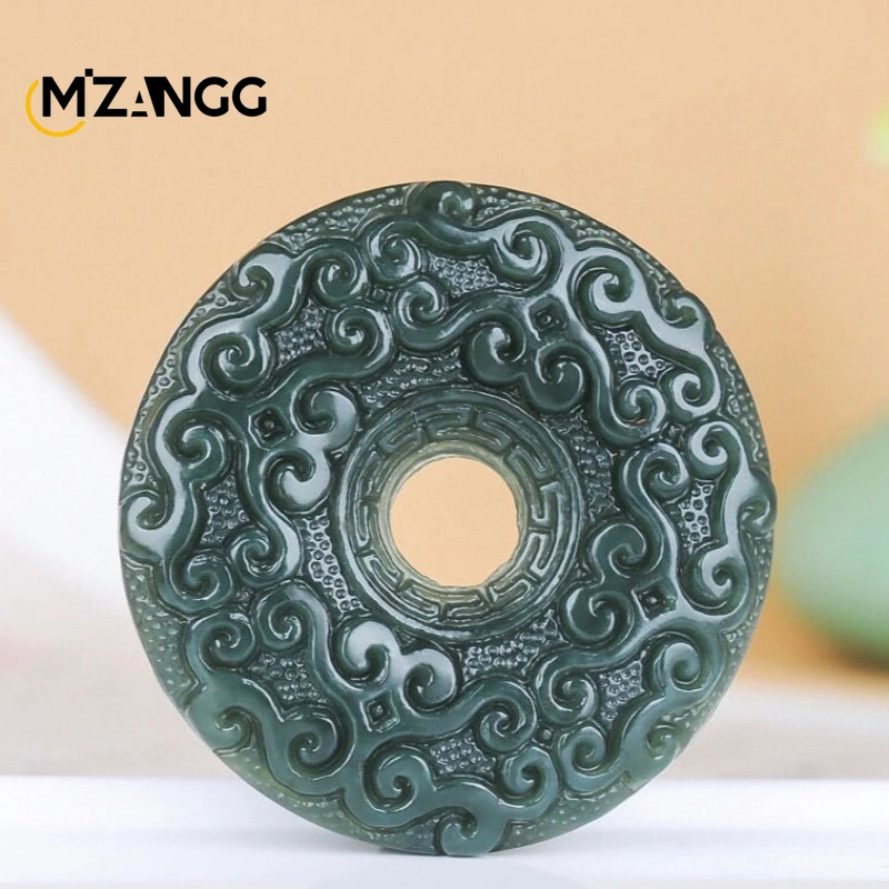 

Natural Hetian Jade Green Jade Peace Button Pendant Hand-carved Simple Floral Peace Button Necklace Family Friends Mascots Gift