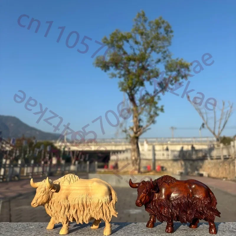 Hand-Carved Premium Boxwood Tibetan Yak Statue - 1.4