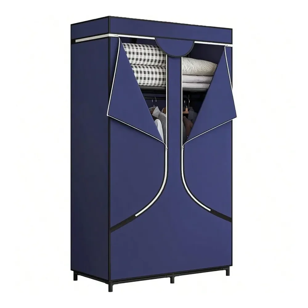 

Wardrobe Closet Storage Organizer Metal Hanging Rack NonWoven Fabric 34 Inch Black