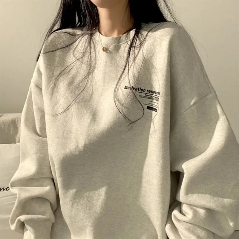 2024 Spring Autumn Women Sweatshirts Long Sleeve Oversized Hoodies Casual Letter Print Loose Pullovers Tops Harajuku Streetwear