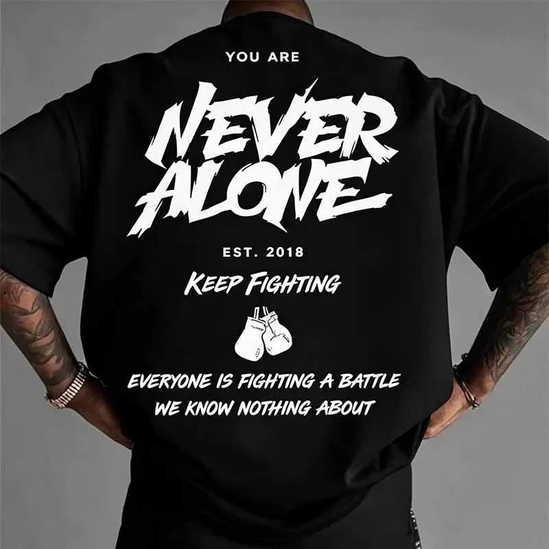 Men's Clothing Never Alone Print T-Shirt Summer Casual Fashion High Street Harajuku Cotton Tops Crew Neck Short Sleeve T-shirts