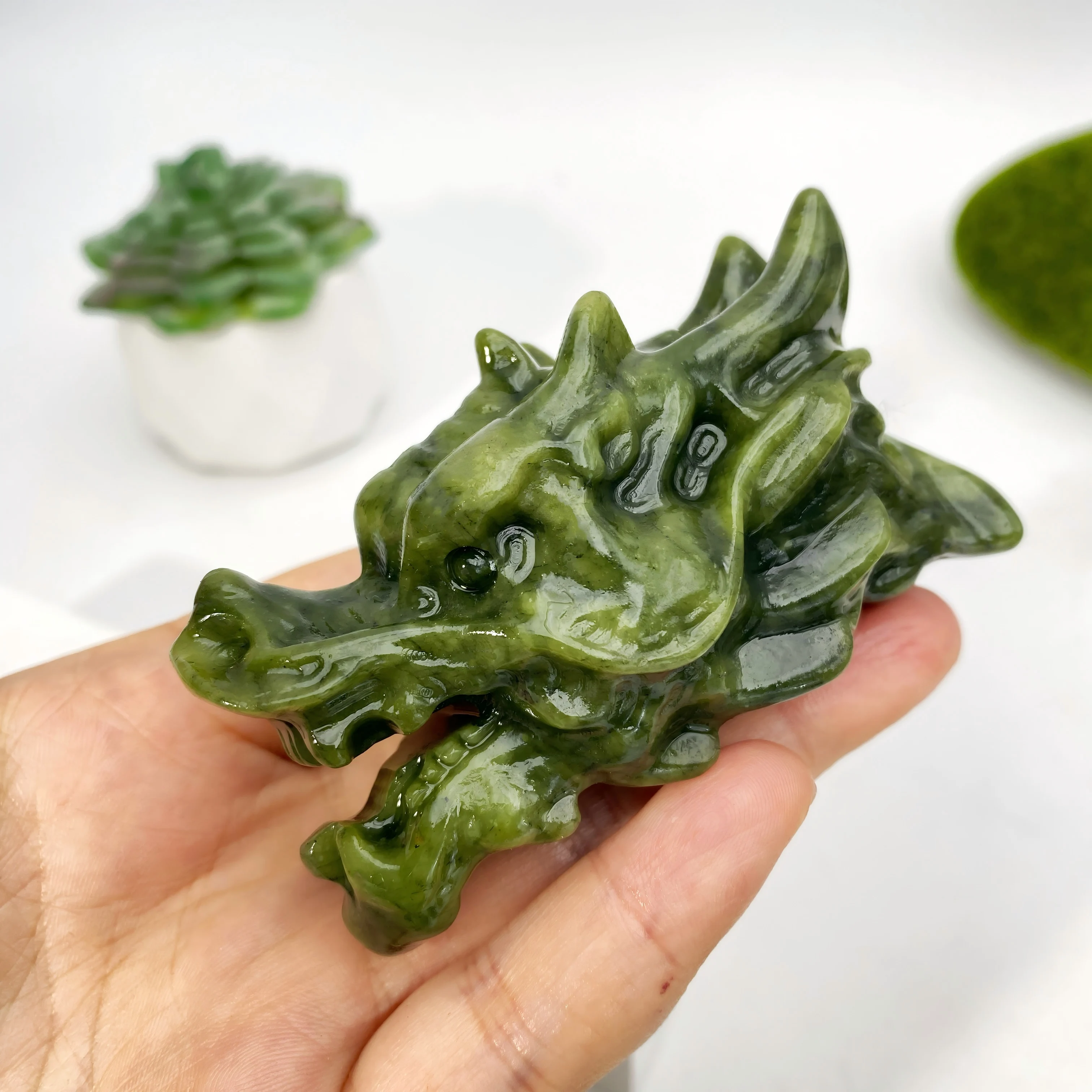 Random 1PC High Quality Natural Xiuyan Dragon Head,Birthday Gift,men/Women Gift,Scene Decoration,Table Decoration.