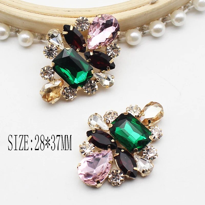 New Fashion 2 pz/lotto 28*37mm accessori per bottoni con strass in metallo placcatura in oro fai da te per decorazioni di processo di decorazione di