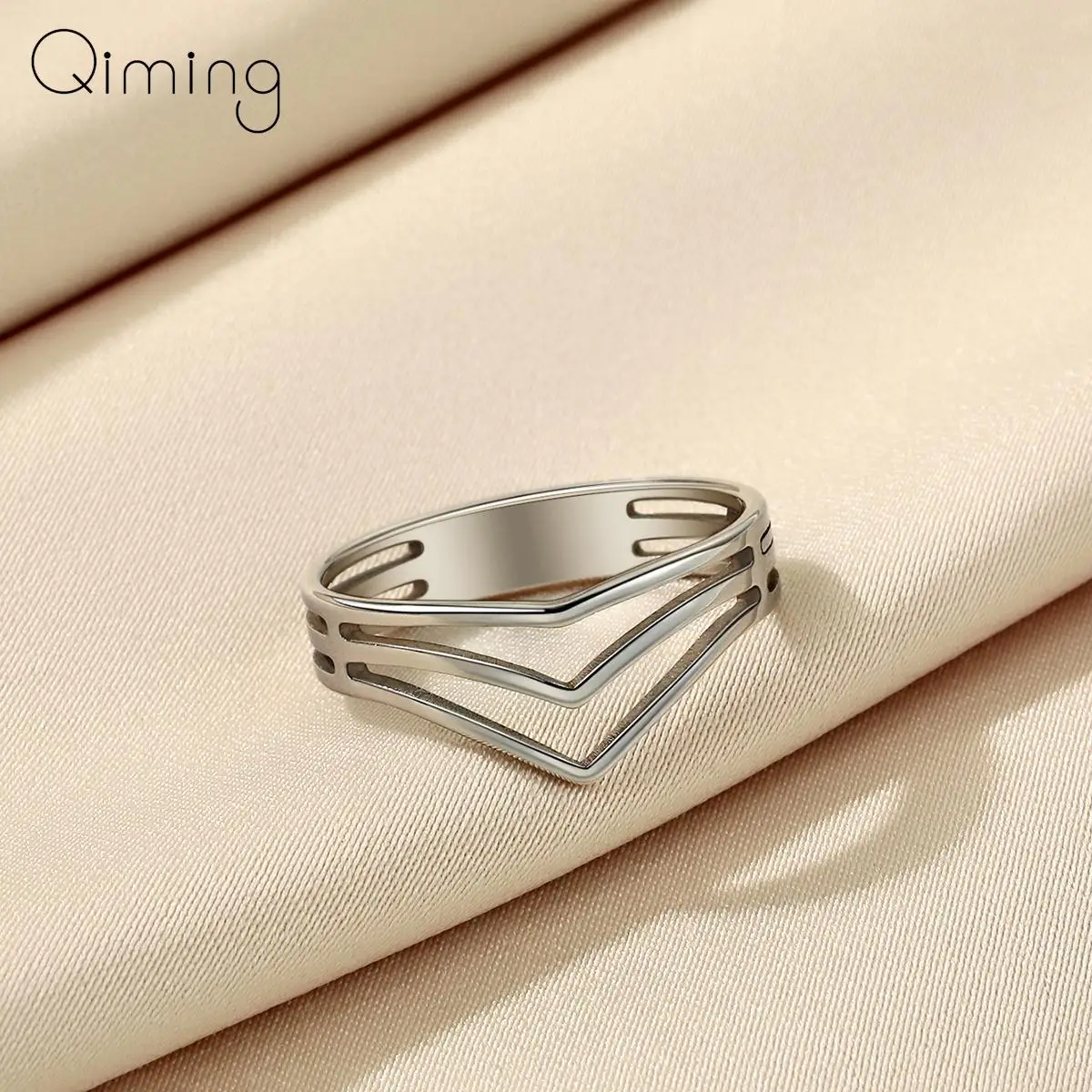 Stainless Steel Handmade V Shape Stainless Steel Rings For Women Vintage Jewelry Geometric Finger Thumb Ring Bague Gift