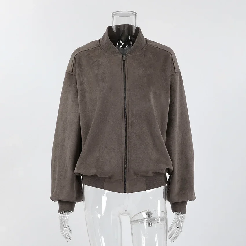 

Винтажная женская замшевая куртка-бомбер свободного покроя, пальто с воздушными шариками на молнии, осенне-зимнее пальто, модная уличная верхняя одежда