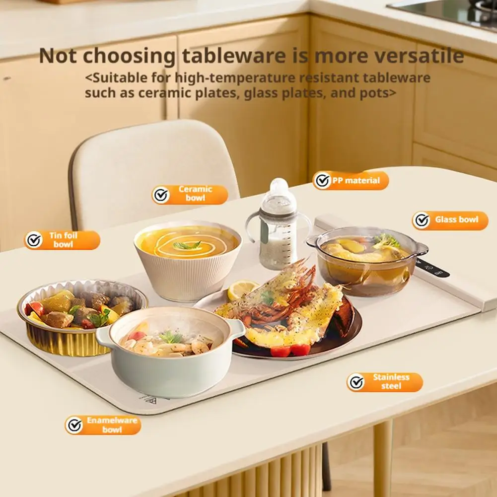 Piastra scaldavivande elettrica UE Vassoio riscaldante pieghevole Piatto scaldavivande Tappetino scaldavivande Riscaldamento rapido Vassoio riscaldante elettrico portatile 8 Tem