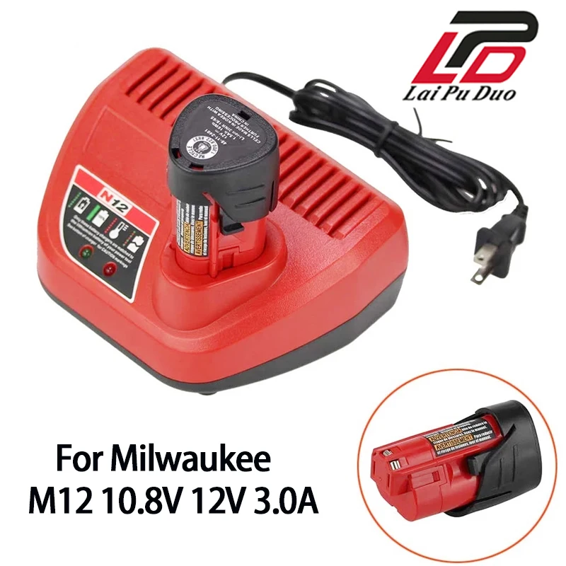 For Milwaukee M12 10.8V 12V 3.0A Li-Ion Replacement Charger N12 48-59-2401 48-11-2402 Lithium-Ion Battery Charger