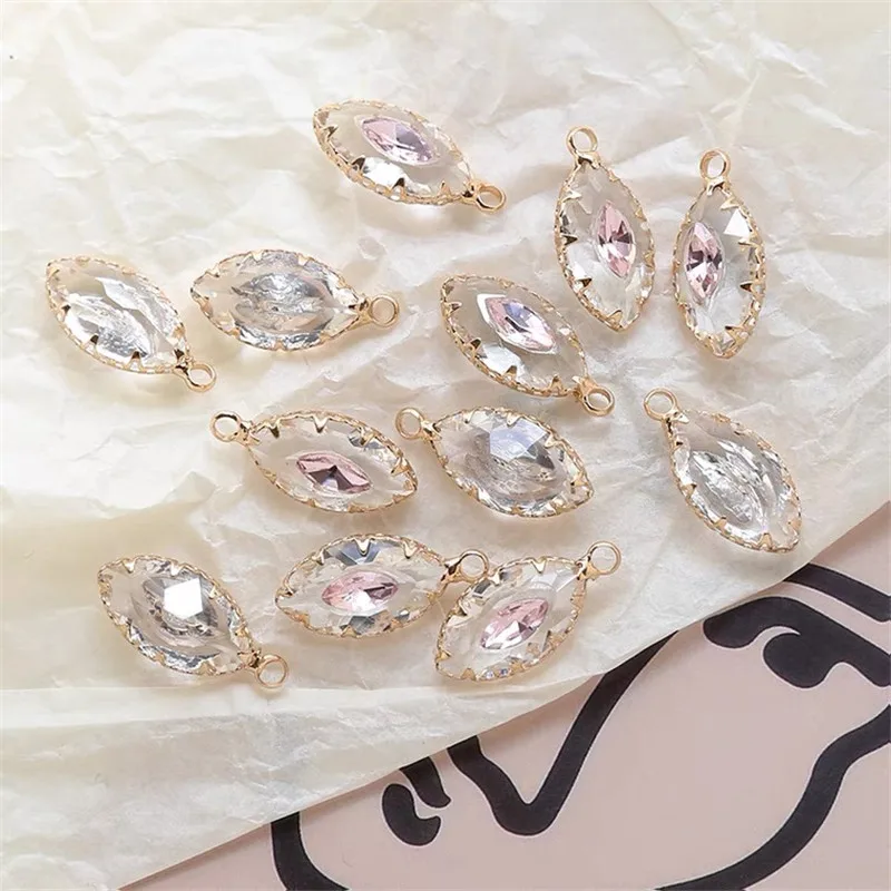 40pcs/lot transparent glass Zircon  ovals Horse eye shape copper floating locket beads diy jewelry garment pendant accessory