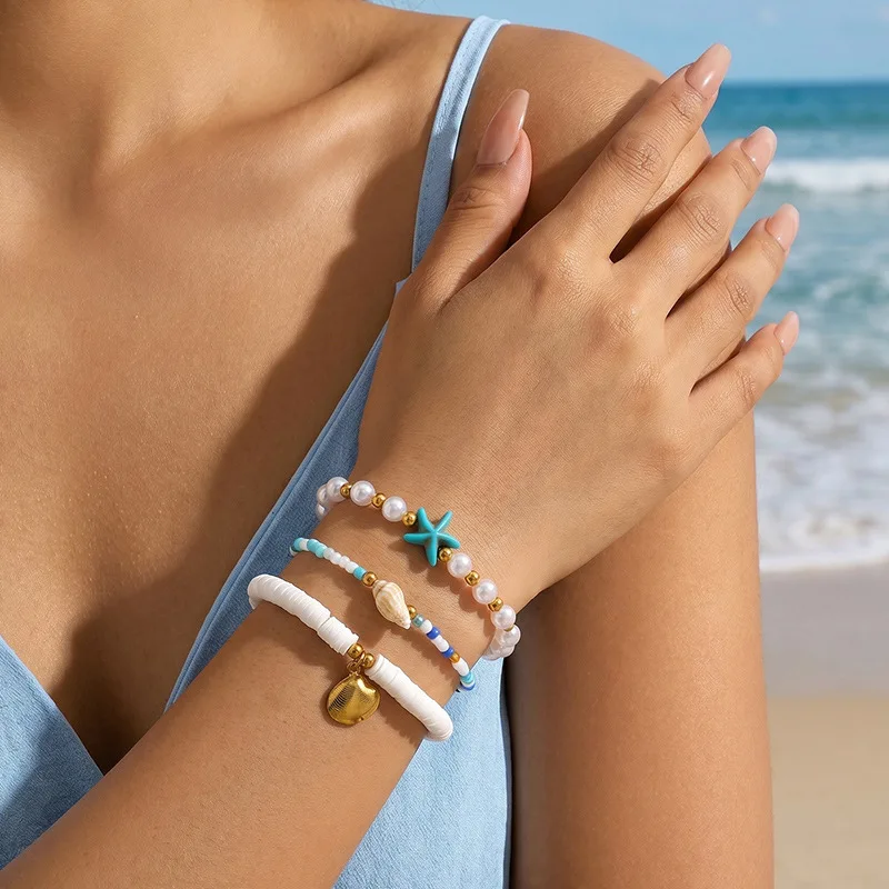 Boho Beach Anklet for Women – Starfish, Shell, Turquoise & Pearl Ankle Bracelet, Ethnic Style Summer Foot Jewelry