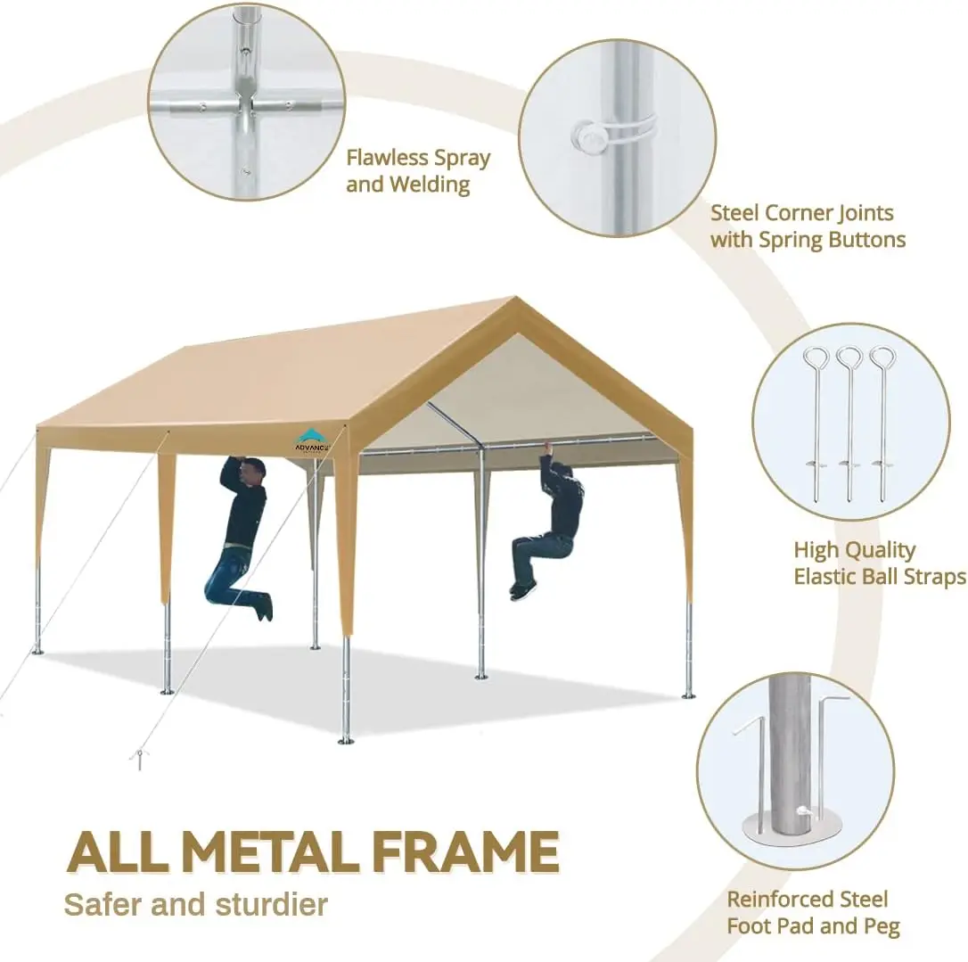 ADVANCE OUTDOOR Стальной карпорт 10x20 футов с регулируемой высотой от 9,5 до 11 футов, сверхмощный автомобильный навес, палатка для гаража, вечеринки, лодки