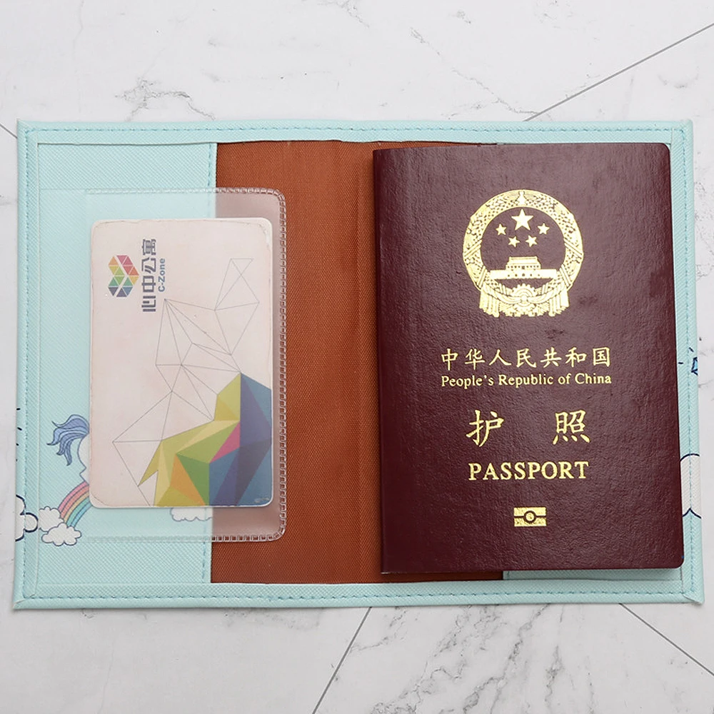 Funda de pasaporte de unicornio para mujer, accesorios de viaje, soporte de pasaporte fino, caballo arcoíris de dibujos animados, funda de pasaporte de cuero PU, lindo, nuevo